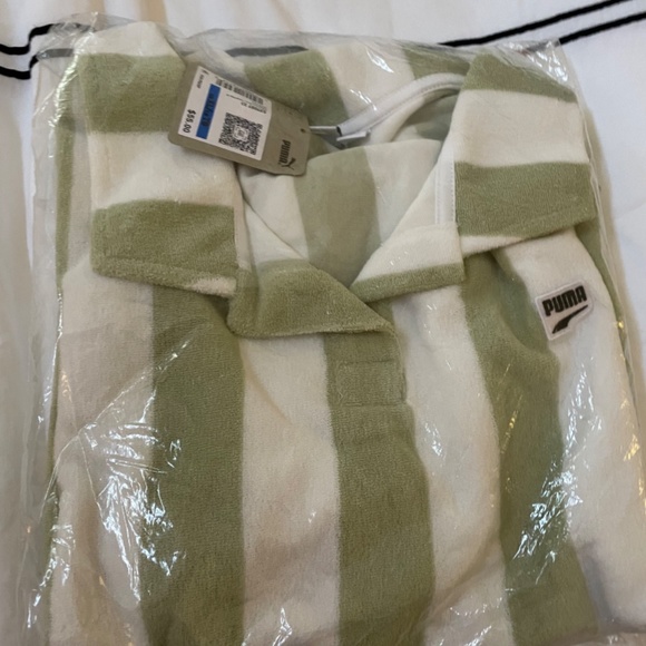 Puma Downtown Towelling Green Stripe Polo Shirt - Picture 5 of 9